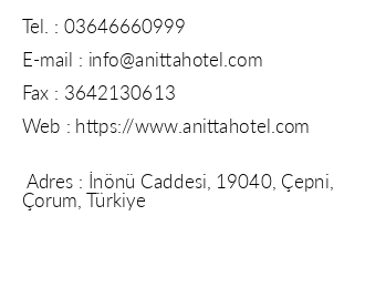 Anitta Hotel iletiim bilgileri
